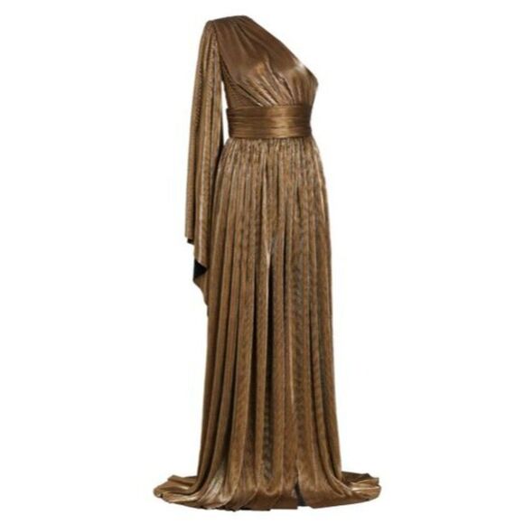 NWT Bronx and Banco Florence One-Shoulder Gown XS Gold Maxi Dress - Picture 14 of 14